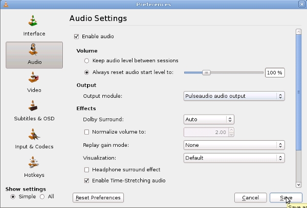 VLC Audio Output Options